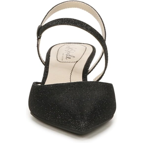 LifeStride Womens Black Sparkle Patent Polyurethane Pointed Closed Toe Pump - Picture 2 of 9